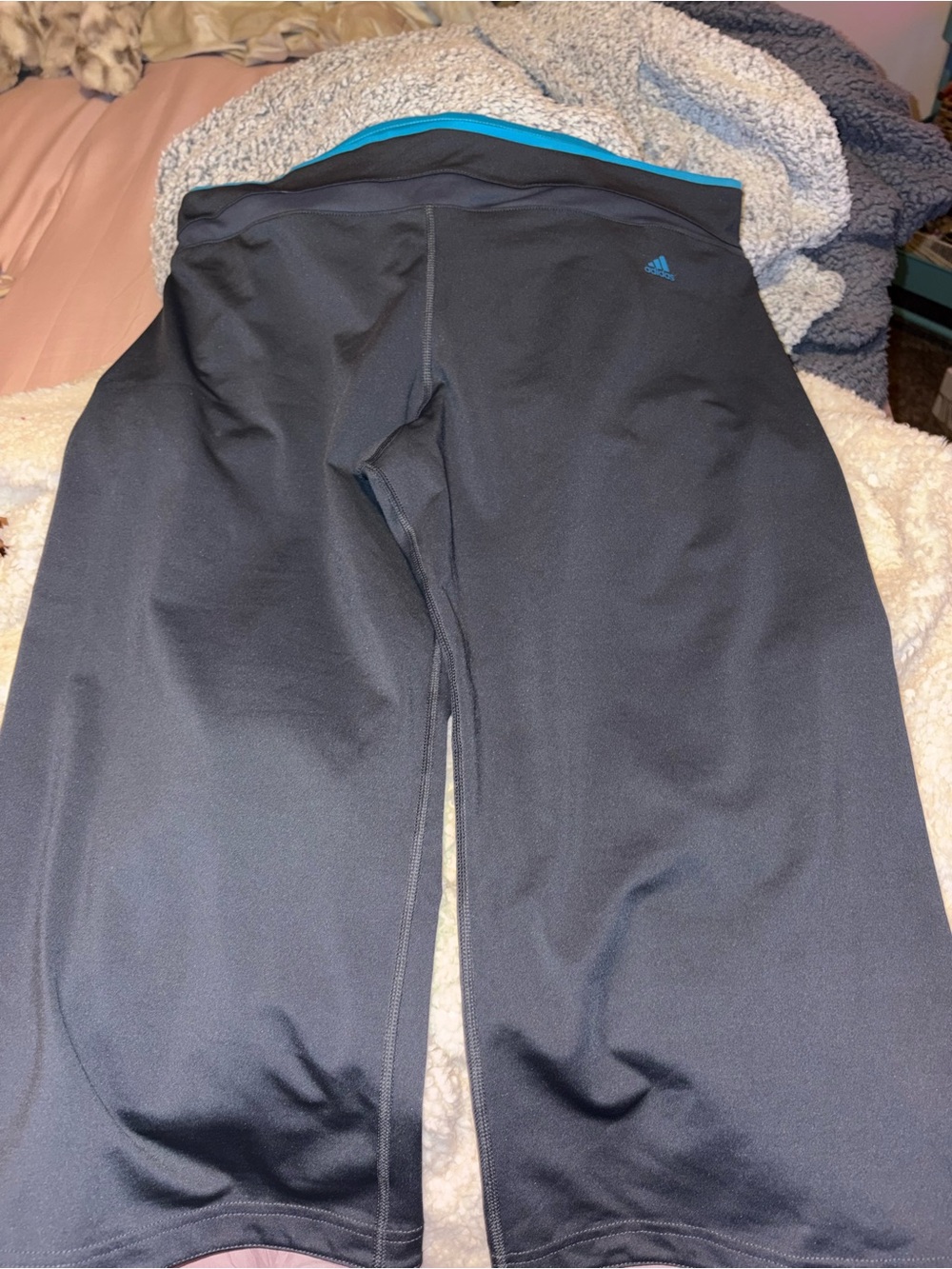 adidas Black Flare Athletic Pants with Blue Waistband NWOT